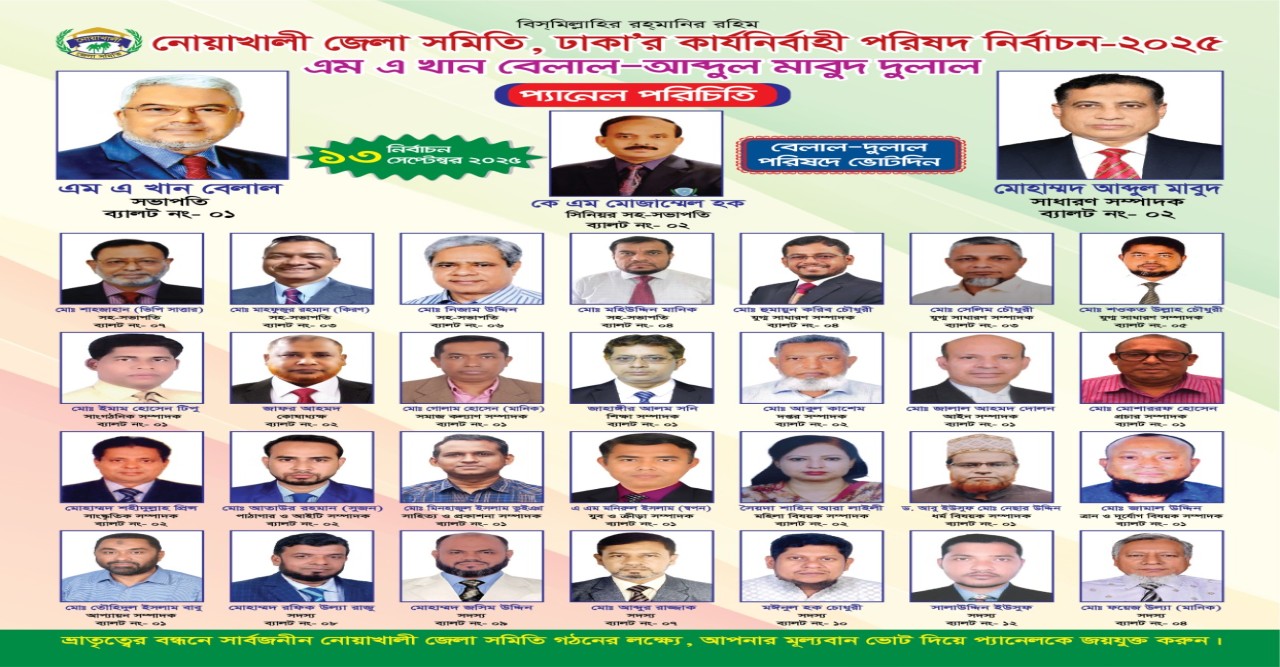 নোয়াখালী জেলা সমিতি কার্যনির্বাহী কমিটি নির্বাচনে বিজয়ীদের “ভোরের আলোর” পক্ষ থেকে শুভেচ্ছা ও অভিনন্দন।